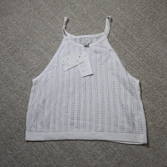 a new day Tops - A New Day Cream Pointelle Knit Halter Tank Top Sleeveless Crochet Medium NWT